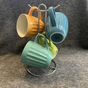 Set of 4 Tabletops Gallery‎ CAFE Oversized Coffee Mugs w/ Stand